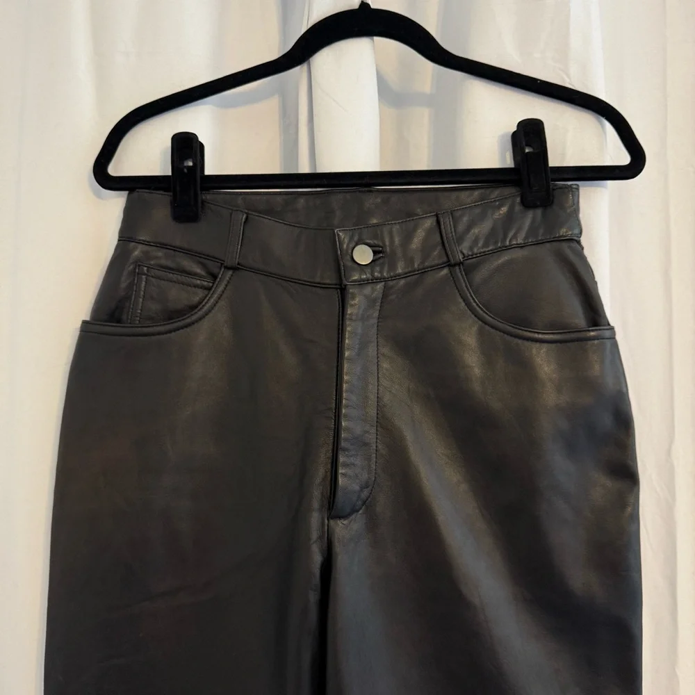 Tannery West Black Genuine Leather High Rise Flare Pants 34” Inseam Size 12 - Picture 4 of 12